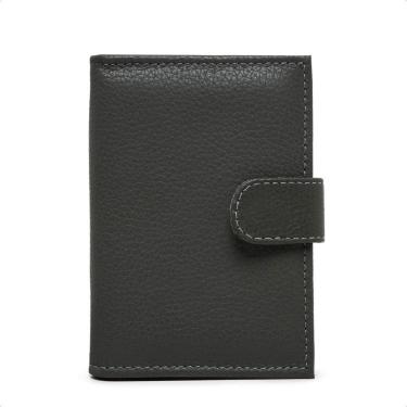 Imagem de Carteira Feminina Em Couro Fechamento Botão de Pressão Porta Cartão Cédulas Cabe CNH RG Clássica