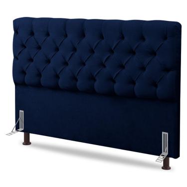 Imagem de Cabeceira Cama Box Casal Queen Size Lylla 160cm Capitonê com Frame Veludo Azul Marinho - Desk Design
