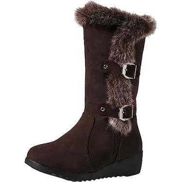 Imagem de Botas de inverno femininas forradas com pele e salto anabela, botas de inverno para uso ao ar livre, Marrom, 39 BR