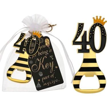 Imagem de 24 peças 40º chaveiro de ouro abridor de garrafas, lembrancinhas de festa de 40 anos, chaveiro abridor de garrafa de cerveja lembrancinhas de aniversário 40 presentes de devolução para convidados