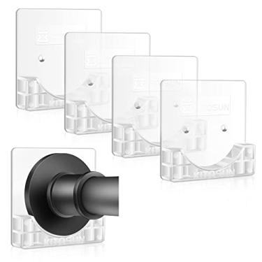 Imagem de Suporte adesivo para varão de cortina de chuveiro – Retentor de haste de cortina de tensão para parede com suporte de 9,5 mm de profundidade inclui fita forte para não perfurar, cola rápida e parafusos para montagem permanente (supertransparente)
