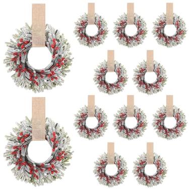 Imagem de Cresue 12 peças de guirlandas pequenas de Natal para armário de cozinha de 24 cm com fita ajustável, mini guirlanda de Natal pendurada, guirlanda artificial de pinheiro Norfolk para parede de porta e