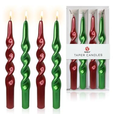 Imagem de Velas espirais de Natal metálicas vermelhas e verdes - Castiçal sem cheiro de 25,4 cm para presente de inverno, Natal, decoração de casa, embalagem com 4