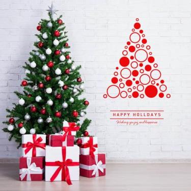 Imagem de Decalque de parede de árvore de Natal, design de padrão de bolha vermelha e branca, 49,5 x 120 cm, mensagem de boas festas, adesivos decorativos para janela MC042 (vermelho)