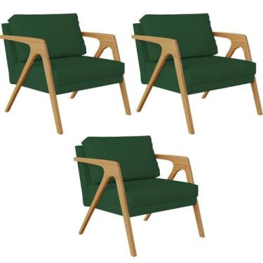 Imagem de Kit 03 Poltronas Pietra L02 Suede Verde Musgo - LYAM DECOR