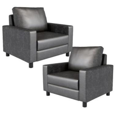 Imagem de Kit 02 Poltronas Malta L02 material sintético Preto Brilho - LYAM DECO