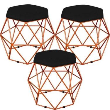 Imagem de Kit 03 Puffs Aramado Bronze Six L02 Suede Preto - LYAM DECOR