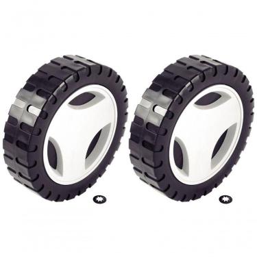 Imagem de Par De Rodas Plásticas Grandes E Calotas Para Cortador De Grama Tramontina Ce35p ø 170mm