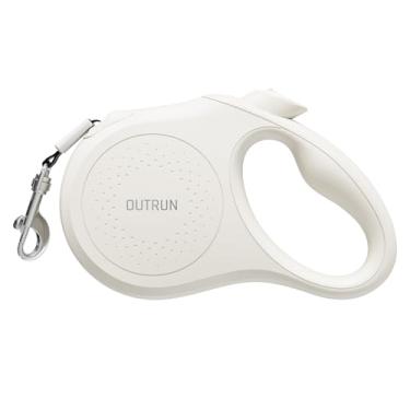 Imagem de OUTRUN Coleira retrátil para cães de até 25 kg, fita de nylon forte, sem emaranhamento, trava de freio resistente com uma mão perfeita para cães pequenos e médios e animais de estimação (branco claro)