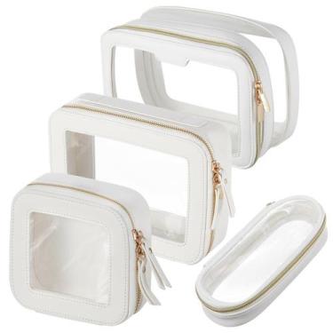 Imagem de Conjunto de 4 bolsas de maquiagem transparente de couro para mulheres,