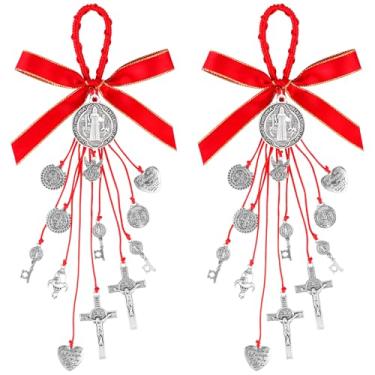 Imagem de Pacote com 2 pingentes Medalla de San Benito, amuleto católico de proteção, medalhas de São Bento com crucifixo para homens e mulheres, espelho retrovisor de carro, decoração de casa e presentes