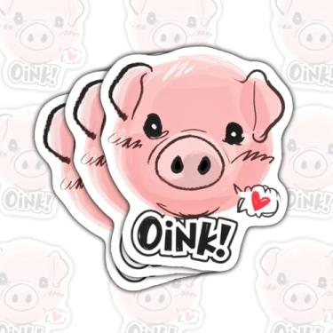 Imagem de 3 adesivos de rosto de porco Oink, adoráveis decalques de vinil de animais de desenho animado para laptop, caderno, diário, tablet, garrafa hidráulica, garrafa de água, carro, presente para estudantes