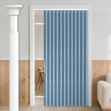Imagem de Cortina AJAZZ 100% blackout dobrável para porta sanfonada de armário invisível aplicável quarto sala de estar porta (1 pacote, 137 L x 198 C, azul + varão)