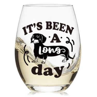 Imagem de Ymzkpoa Presentes engraçados de Dachshund para mãe de cachorro, mulheres, mãe, amigos, esposa, filha, It's Been A Long Day Taça de vinho sem haste, presentes para amantes de cães Dachshund Wiener para