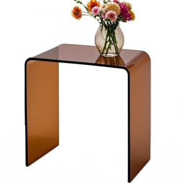 Imagem de Mesa de canto de acrílico transparente com bordas arredondadas, mesa lateral pequena de 45,7 cm A, mesa lateral de acrílico para sala de estar, mesas noturnas para quartos, mesas ocasionais modernas