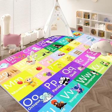 Imagem de Tapete ABC 119 x 188 cm - Tapete antiderrapante para brincar com alfabeto, tapete educativo macio para creche, sala de aula, aprendizagem de crianças