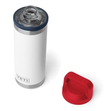 Imagem de Garrafa YETI Rambler de 530 ml, isolamento a vácuo, à prova de vazamento, aço inoxidável com Chug Cap, branco/azul-marinho/vermelho (rescue red)