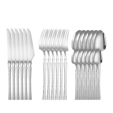 Imagem de Faqueiro,Talheres,Jogo de Talheres Kit 24 Jogo de Talheres Aço Inoxidável 416 Cintura Fina Textura Dourado (Prata（Kit 24）)