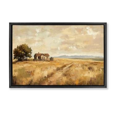 Imagem de Stupell Industries Arte de parede em tela flutuante marrom com moldura Western Landscape Farmhouse Hill, design por Petal Prints Design, 43 x 63 cm
