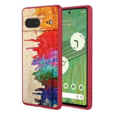 Imagem de OEURVQO Capa artística para Google 7, capa de silicone líquido de toque macio com forro fofo, compatível com carregamento sem fio, capa protetora para Google Pixel 7, aquarela vermelha