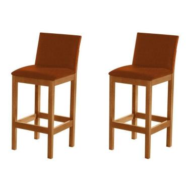 Imagem de Kit 2 Banquetas Alta Luxo Pérola Com Encosto Estofada Em Veludo Terracota Madeira Maciça Castanho
