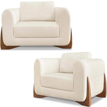 Imagem de Kit 2 Poltronas Jolie 1 Lugar Pes Boomerang Linho Natural Ezz Natural