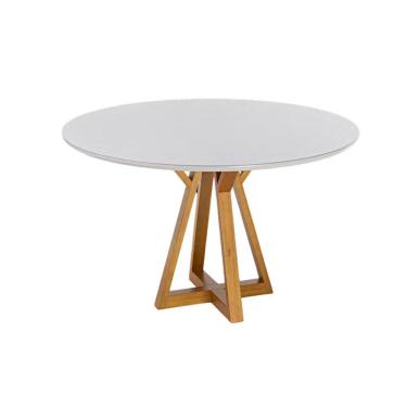 Imagem de Mesa Polaris 5 Lugares Redonda 1,30m Freijó E Tampo De Vidro Off-white Colado Moveis