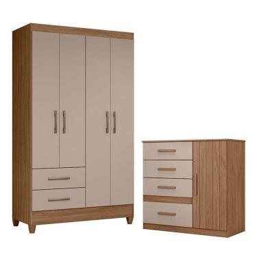 Imagem de Guarda Roupa Solteiro Chile E Cômoda Vênus Carvalho Fendi - Moval