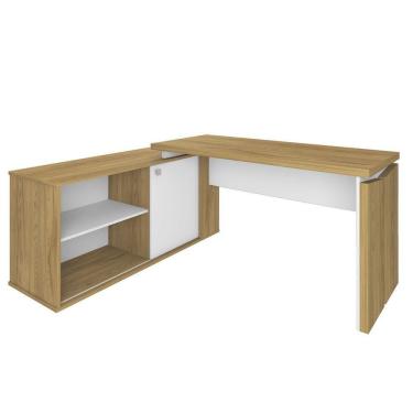 Imagem de Mesa Escrivaninha Para Escritório Em L Com Porta Stuart Olmo/branco