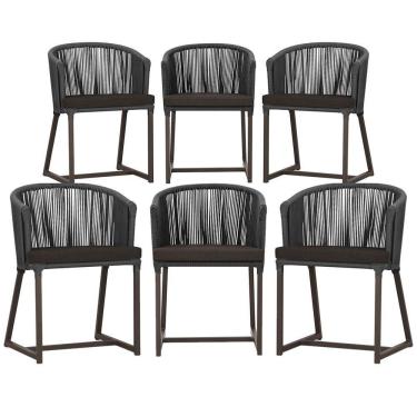 Imagem de 6 Cadeiras De Jantar área Noronha Marrom E9 Trama  Preto