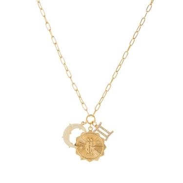 Imagem de Colares de ouro do zodíaco para mulheres, peças de presentes do zodíaco com opala lua crescente e pingente de moeda, joias de astrologia, colar de horóscopo de constelação, presentes de signo da moda