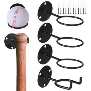 Imagem de Chewtoyo Conjunto de suportes de taco de beisebol, 4 pacotes de suportes organizadores de parede de beisebol e taco com parafusos e tubos de expansão, ganchos de armazenamento de beisebol resistentes