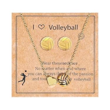 Imagem de TORIHIKI Conjunto de colar de brincos de vôlei, colar com pingente de vôlei 3D hipoalergênico acessórios esportivos para mulheres e homens, presentes para fãs de esportes para atletas, treinadores e