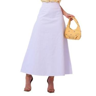 Imagem de Saia Patria Brasil Mídi Evasê Branca de Jeans Feminina-Feminino