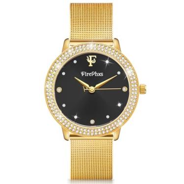 Imagem de Afcrho Relógios femininos - Relógio analógico de cristal de aço inoxidável - dourado e preto