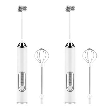 Imagem de Batedeira Oster，Mini Batedeira Elétrica Portátil USB Recarregável 3 Velocidades - Multiuso para Ovos, Bebidas, Leite e Café(KIT2-Branco)
