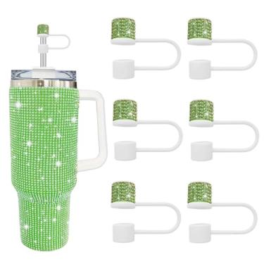 Imagem de JIASHEBDE Conjunto de acessórios para Stanley Cup, 6 peças, capa de canudo de diamante brilhante, tampa de canudos para Stanley 30 e 1,134 g com copos, acessórios de tampa de 1 cm para copo (branco
