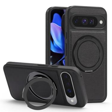 Imagem de ZYQEEE Capa magnética de couro para Google Pixel 10/10 Pro, compatível com Magsafe, Slim PU Leather & Rubber Proof 360° Rotatable Kickstand Capa protetora para celular - Pixel 10/10 Pro Preto