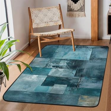 Imagem de Tapete de área para sala de estar, lavável à máquina, placa de madeira, retrô, azul, antiderrapante, tapete macio, para sala de estar, quarto, sala de jantar, berçário, cozinha, decoração de casa