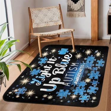 Imagem de Tapete de área para sala de estar, lavável à máquina, azul, autismo, palavra antiderrapante, tapete macio para sala de estar, quarto, sala de jantar, berçário, cozinha, decoração de casa