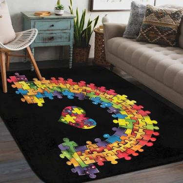 Imagem de Tapete de área para sala de estar, lavável à máquina, cor autismo, arco-íris, antiderrapante, tapete macio, para sala de estar, quarto, sala de jantar, berçário, cozinha, decoração de casa