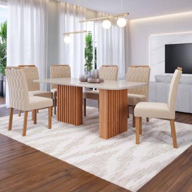 Imagem de Mesa de Jantar 6 Lugares Ester Paola com Vidro Cinamomo/Off White/Nude - Cimol
