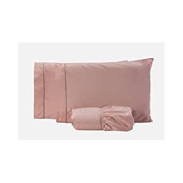 Imagem de Jogo Lençol Casal 4 Peças 200 Fios Percal 100% Algodão Lisos Salmão