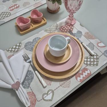 Imagem de Kit Jogo Americano Dupla Face (6 lugares) Tecido Impermeável Corações + 6 Porta Guardanapos | Mesa Posta