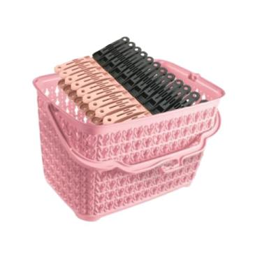 Imagem de Pregador de Roupa, Kit Cesto + 60 Prendedores Roupas Reforçado Cesto Multiuso com Alça, 14x15x25cm(Cesto Rosa)