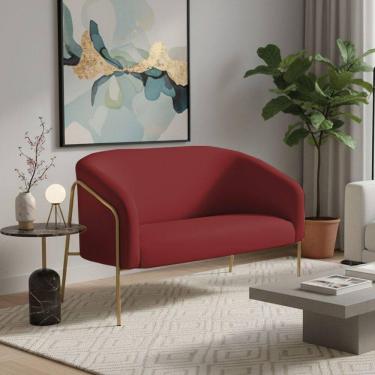 Imagem de Sofá 2 Lugares Namoradeira Stella Base Industrial Alta Dourada Veludo D03 - D`rossi Cor Marsala