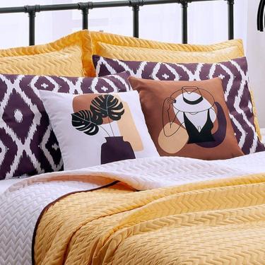 Imagem de Kit Cobre Leito 7 Peças Queen Colorful To Decorando 100% Poliéster - Summer Soul Amarelo