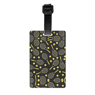 Imagem de Raquetes de tênis e bolas de tênis engraçadas etiquetas de bagagem para malas de viagem PVC etiquetas personalizadas, cartões de endereço e etiquetas de identificação de nome