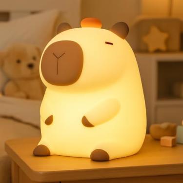 Imagem de Luminária Capivara LED de Silicone Abajur Touch Recarregável Bivolt USB-C RGB Luz Noturna Decorativa Infantil, Decoração Fofa para Quarto Criança