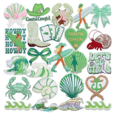 Imagem de 24 peças de adesivos costurados para chapéu de vaqueira, praia, oceano, onda, feminino, bordado, acessórios para roupas, jeans, mochila